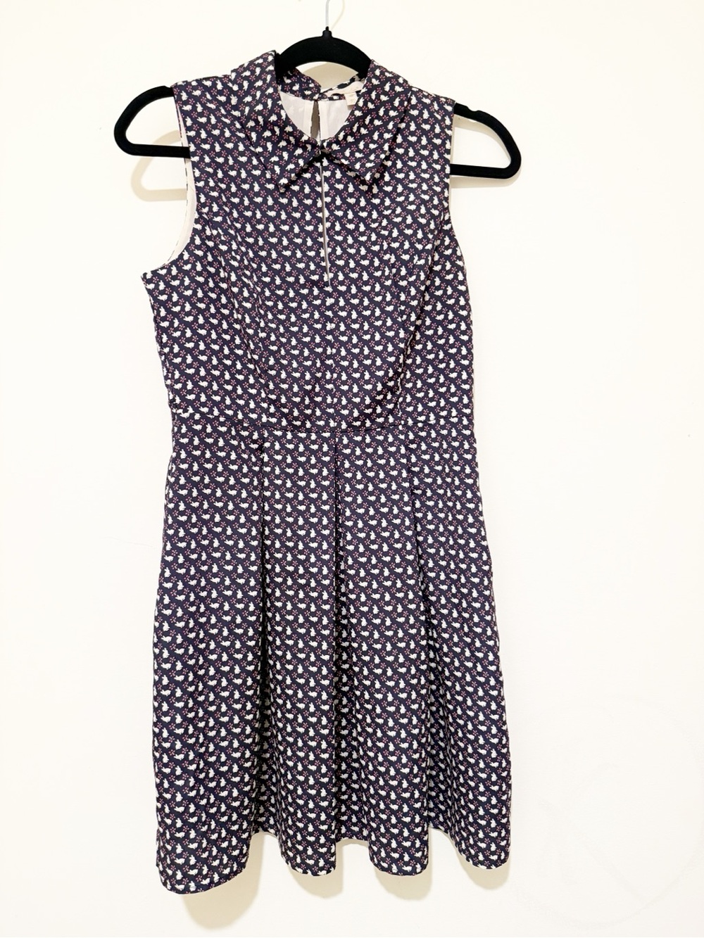 Monteau Navy Bunny Rabbit and Floral Collared A-Line Dress